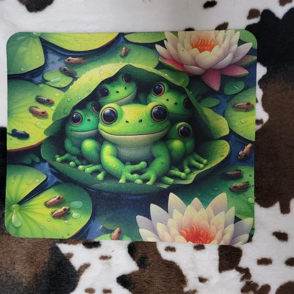 Frog Family Lily Pad Green Non Slip Custom Mouse Pad